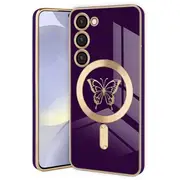 For Samsung Galaxy S25/S24 Butterfly Design MagSafe Magnetic Case with HaloLock Shockproof Military Grade Protection Scratch Resistant Back Protective Cover (Purple)