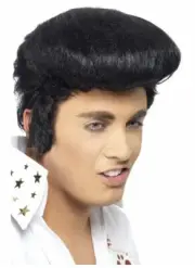 Licensed Deluxe Elvis Wig Black Sideburns 50s Rocker Rock and Roll Mens Costume