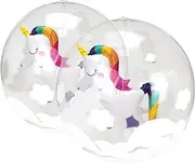 2 Pieces 12 Inch Unicorn Inflatable Beach Ball 3D Unicorn Inside Design Swimming Pool Float Balls Summer Water Fun Game Ball Beach Football for Kids Adults Outdoor Activity Pool Beach Party Toys
