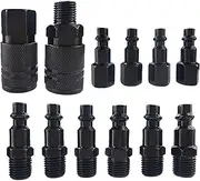 12PCS 1/4'' NPT Air Coupler & Plug Kit, Industrial pe D Quick Connector Set, Air Compressor Hose Fitting Kit (Black)