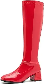 [fereshte] GOGO Boots for Women, Knee High Boots, Mid Block Heel Zipper Boots Ladies Party Dance Shoes