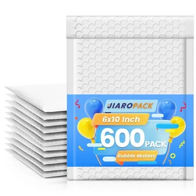 Jiaro Pack Poly Bubble Mailer Padded Envelope Mailing Bags 6x10" 600Pcs White