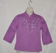 Bob Mackie Open Front Cut-Out Embroidery Jacket Size S Orchid