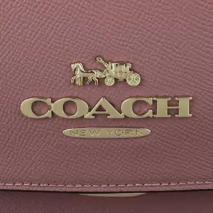 【COACH】金屬馬車素面防刮皮革肩/斜背包(霧粉)