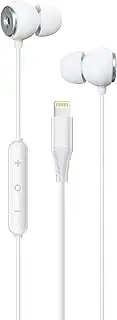 [Realm] Lightning Earbuds for iPhone Apple MFi Certified Headphones with Lightning Connector in Ear Headphones with Built in Microphone Hands Free Calling and Track Controls, White