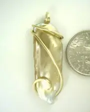 12.25ct Beautiful Baroque Fresh Water Pearl Set in 14kt Gold Hand Forged Pendant