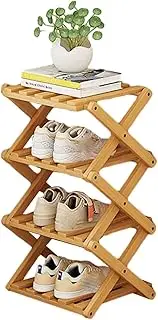 Bamboo Shoe Rack for Entryway,Installation-Free and Foldable Vertical Shoe Storage Organizer,Free Standing Shoe Racks Shelf Closet Shoe Organizer for Living Room (Natuer, 4 Layers)
