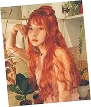 FOMIYES Lace Front Long Wig for Women Synthetic Curly Wig Bangs Appearance Easy to Adjust Suitable for Party