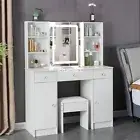 White Dressing Table with Stool LED Mirror Dimmable Makeup Desk Vanity Table Set