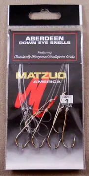 Fishing Hooks 1 Pack Of 6 Size #1 Gold MATZUO America Aberdeen Down Eye Snells