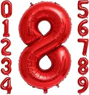 Red 8 Number Balloons,40 Inch 8 Balloons Foil Mylar Helium Big Red 8 Balloon Number for Birthday Party Anniversary Decorations
