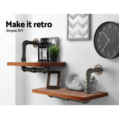 Industrial Pipe Shelf DIY Wall Bookshelf Display Shelves Solid Timber Metal Pipe