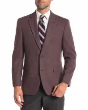 Tommy Hilfiger Mens Regular Fit Weave Sport Coat 42 Regular Wine/Tan Blazer