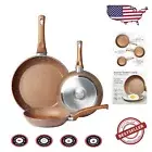 Elegant Set of 3 Gold Granite Non-Stick Frying Pans - Induction Compatible