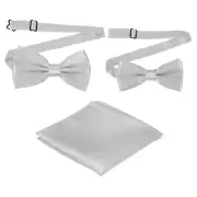 Bow Tie for Men, Adjustable Bow Ties with Pocket Square(Silver, 2Size)
