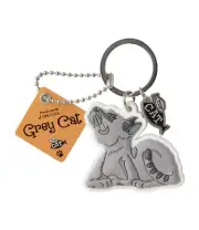 590035 WAGS & WHISKERS GREY CAT COOL CARICATURE RUBBER IMAGE ON METAL KEYRING