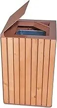 Outdoor Trash Can Outdoor Square Trash Can, Large-Capacity Commercial Trash Can with Solid Steel Frame and 1 Wooden Panel, Creative Vintage Trash Can Outside Garbage can