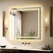 LUVODI Illuminated LED Bathroom Mirror: 900x900mm Dimmable Lighted Mirror with Touch Sensor and Demister Pad IP65 Waterproof Wall Mounted Square Vanity Makeup Mirror (Backlit + Front Light)