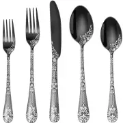 40 Piece Black Silverware Set, Stainless Steel Flatware Cutlery Set Service f...