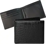 [HATA] Black Alligator Belly Bifold Wallet Men with Flip Out ID Holder Crocodile Leather Premium Wallet Handmade RFID Blocking VINAM-08