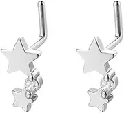 [Niaspi] 2Pcs 20G L-Shaped Star Nose Studs Rings for Women 316L Surgical Steel L Shaped Nose Rings Studs Screws Simple Nose Nostril Piercing Jewelry