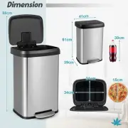 50L Stainless Steel Trash Can with Soft Close Lid & Deodorizer, Silver
