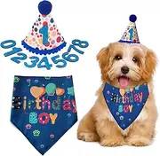 Colorful Pet Dog Cat Birthday Party Hat Set, Polka Dots, Pom-Pom, Bandana
