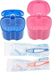 Mikinona Portable Denture Storage Box and Brush Kit with Cover Breathable Odorless Design Durable Plastic Case for False Teeth Retainers and Mouth Guards with Soft Bristle Brushes Suitable