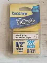 Brother M231 P-touch Label M Tape 1/2" Black on White