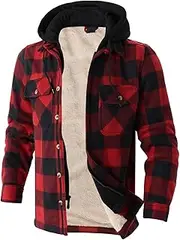[Gary Com] Plaid Flannel Hoodies for Men - Heavyweight Fleece Sweatshirt Full Zip Up Thick Sherpa Lined Winter Warm Sweatshirts