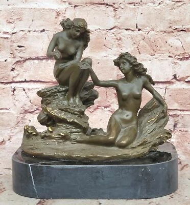 Handmade Bronze Sculpture Statue of Nude Nymphs Nature Inspired Romantic Gift NR