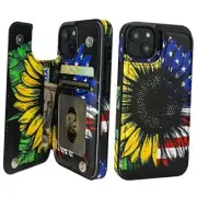 for Case Wallet with Card Holder Pattern iPhone 13 American Flag Sunflowers