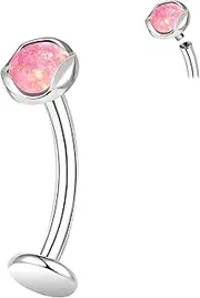 [ZS] ASTM F136 Titanium Belly Button Ring, 14G Opal Stones Navel Jewelry, 6/8/10/12/14MM Internally Threaded Long Bar Navel Barbell Stud Flat Back Belly Piercing