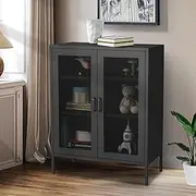 LEVEDE Metal Storage Cabinet, Sideboard Buffet with Adjustable Board, Kitchen Cupboard Organiser, Home Office Furniture for Living Room, Bedroom,Kitchen,Hallway (80×40×101.5cm, Black)