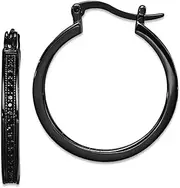 [JewelryWeb] 925 Sterling Silver Solid Polished Black Rhodium Plated Black CZ Simulated Diamond Hoop Earrings 26x23mm Wide 3mm-Hoop Earring for Women