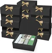 PEKGRIL 15 PCs Gift Boxes with Lids, Black 10X8X4 Inch Gift Boxes, Bridesmaid Proposal Box with Ribbon, Kraft Paper Boxes for Wedding, Packaging, Present, Birthday, Christmas, Party
