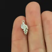 Conch Shell Silver Tone Plated Copper Charm with Inset Rhinestones 3D - SC954