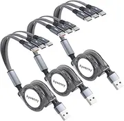 [2025 Upgraded] 3 Pack USB Type C Retractable Cable Fast Charging 3.3FT, QC 3.0 Sync Data Charger Cord with 3 USB C Port, for Galaxy S22 S21 S20 S10 Note 20, LG, G6 (Grey)