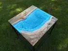 Blue Epoxy Resin Coffee Table Top, Square Wooden Epoxy Resin Table Top Decor