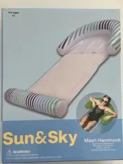 Pool Float Mesh Hammock By Sun & Sky New In Box Multi Blue Stripes Appx. 59x38