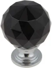 (12 Pack) 1-1/4" Faceted Glass Knob Black with Polished Chrome