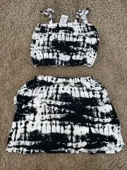 NEW Children’s Place girls size 5/6 black tie dye skirt/mid riff top rayon set