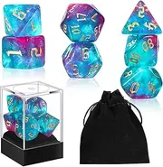 D20 Dice Set Dice Resin Translucent Colors Polyhedral Dice with Dice Box and Organza Bag Giant D4 D6 D8 D10 D12 D20 Dice Set for Role Play Games and Table Games