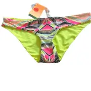RIP CURL cool Neon tribal print bikini bottoms multicolor new sz L yellow 80’s