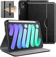 JETech Case for iPad Mini (A17 Pro, 2024 Model, 7th Generation) / Mini 6 (2021 Model, 6th Generation), PU Leather Business Folio Protective Tablet Cover with Pencil Holder & Pocket (Black)