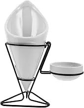 LABRIMP 1 Set Ceramic French Fries Cup with Cone Stand Elegant Appetizer Serving Rack for Restaurants Snack Holder for Chips and Dipping Sauces Space Saving Design for Entertaining