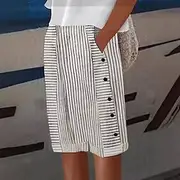 Women's Linen-Inspired Shorts Shorts Casual Daily Knee Length Striped Side Pockets Breathability Comfortable Inelastic Going out Weekend Beige Summer Regular F