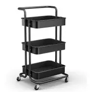 Storage Trolley Stand 3 Tier Rack Office Wheel Kitchen Beauty Cart Mesh Shelf