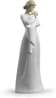 LLADRO Mother Figure A Mother's Embrace in Matte Satin Green Porcelain. Decorative Figure of a Woman and her Baby in Arms.