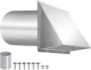 6 Inch Hooded Wall Vent with Screen and Damper,6 Inch Exhaust Vent Cover Cap for Outdoor Kitchen Range Hood Dryer Ventilation,Outside Wall Mount Extractor for House Air Exhaust, Stainless Steel